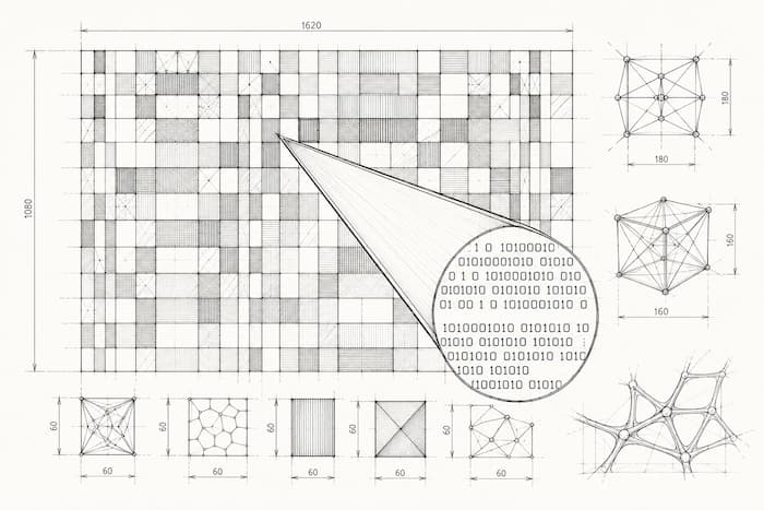 Gros plan sur un mécanisme de marquage invisible, métaphore du filigrane statistique